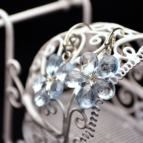 Sterling Silver Blue Topaz Flower Earrings